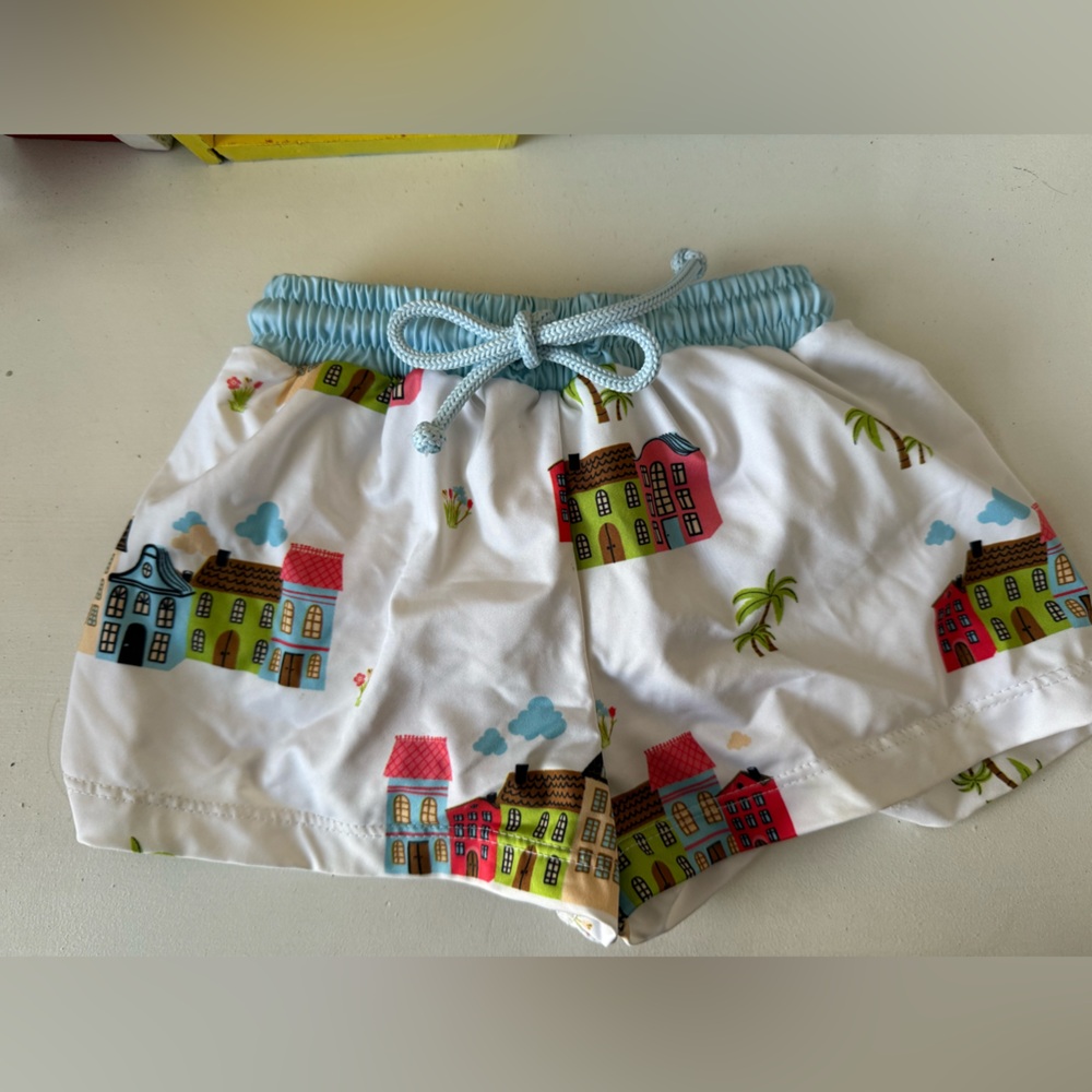 Rainbow Row Shortie Hybrid Swim Trunks
